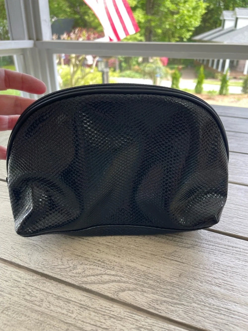 Victoria's Secret Black Textured Cosmetic Pouch with Insect Embellishments